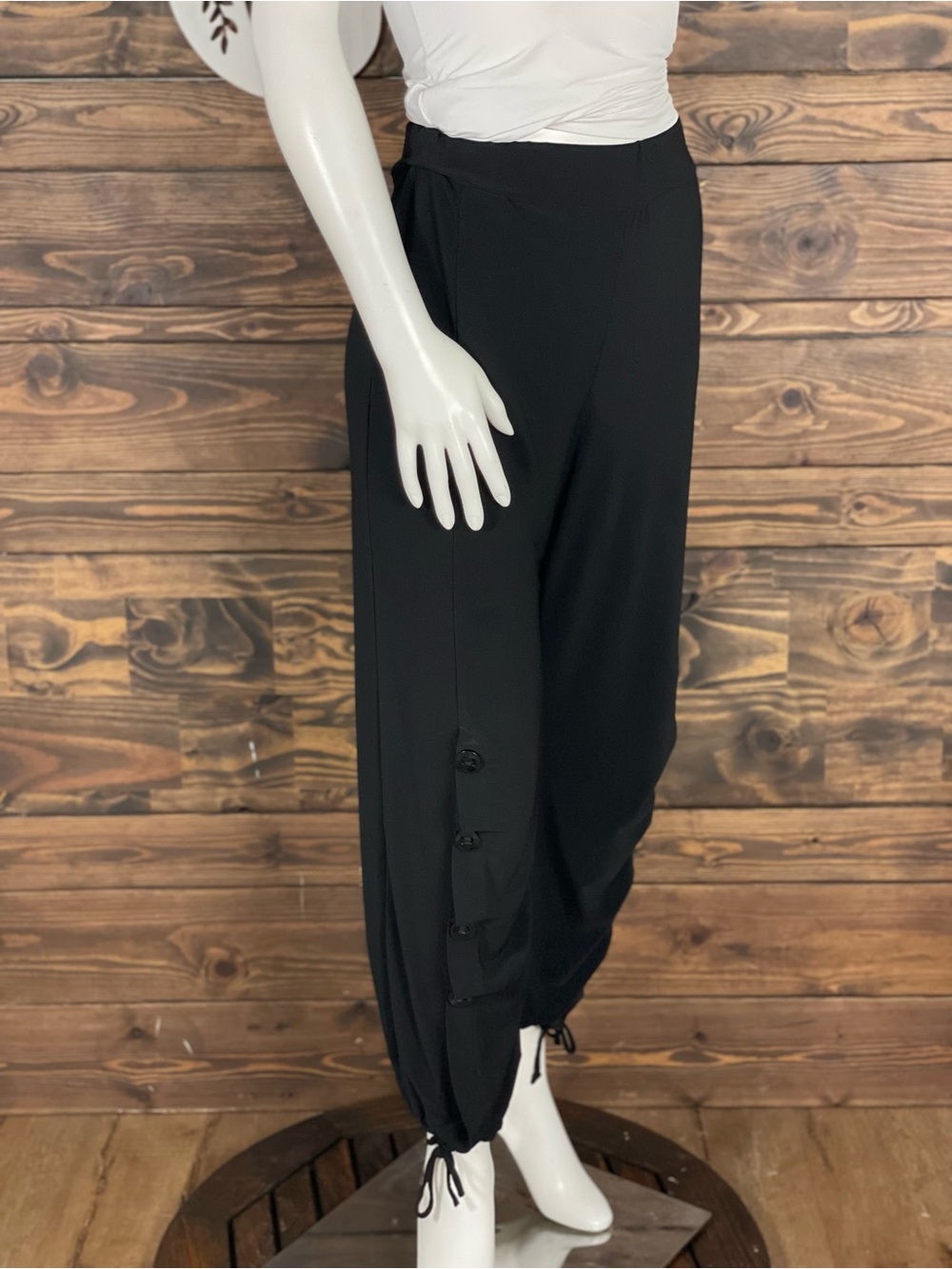 IC by Connie K | Black Pull-Cuff Wide Leg Pants Button Up Swag Draped Joggers - Picture 6 of 11